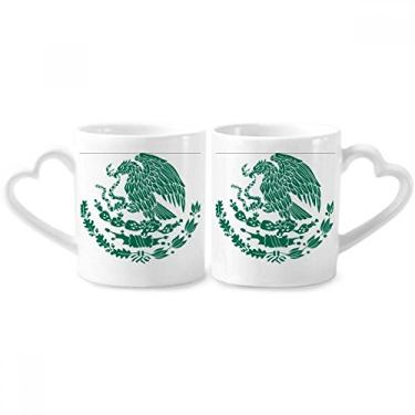 Imagem de Conjunto de canecas de porcelana para casal, emblema nacional do México, coração e coração