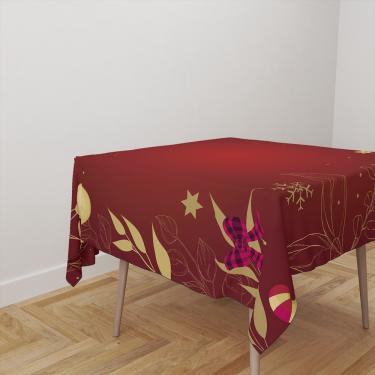 Imagem de Toalha De Mesa Quadrada Tecido Oxford Natal Marsala Ramos - 140x140cm