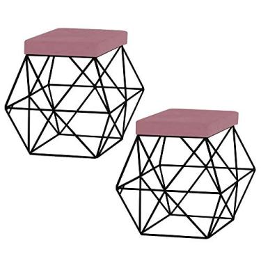 Imagem de Kit 2 Puffs Decorativo Sala de Estar Base Preto Trixie Veludo Rosê - Gran Belo