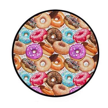 Imagem de Tapete de área redondo para sala de estar, quarto, doce donuts, chocolate, decoração de casa, antiderrapante, tapete macio, diâmetro 92 cm