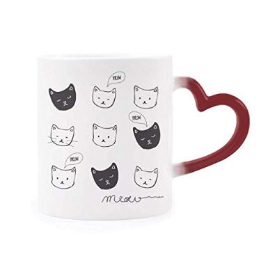 Imagem de Caneca branca preta com cabeça de gato Mewing Animal sensível ao calor Caneca vermelha que muda de cor