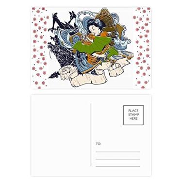 Imagem de Quimono japonês feminino Samurai Espada Natal Natal Flor Celebração Cartão Postal Cartão Bênção