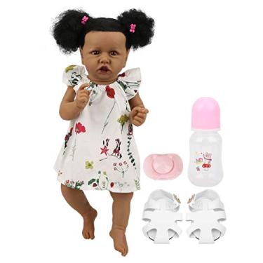 Imagem de Bonecas Bebê Recém-Nascidos, Bonecas Bebê Realistas Artesanais Africanas Bonitas Reborn, Cabelo Preto 58 cm Adultos para Crianças (Olhos Marrom)