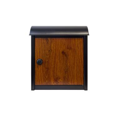 Imagem de Leece Wall Mounted Mailbox in Black with Wood Finish Door and Combo Lock