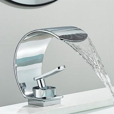 Imagem de Misturador de torneira de pia de banheiro estilo fino torneira de água quente fria torneira de pia de vaso montada em cascata, cromo B, tamanho único