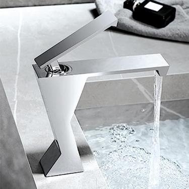 Imagem de Torneira para lavatório Cachoeira para banheiro Água fria quente Misturador para pia Torneira para lavatório Vaso Guindaste com alça única, Cromado