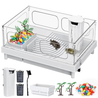 Imagem de Geegoods Tanque de Tartaruga, Kit de Tanque de Tartaruga Pequeno, Aquário de Tartaruga com Filtro, Pedras Coloridas, Escova e Planta Pequena para Tartarugas, Caranguejos, Lagostins, Pequenos Répteis