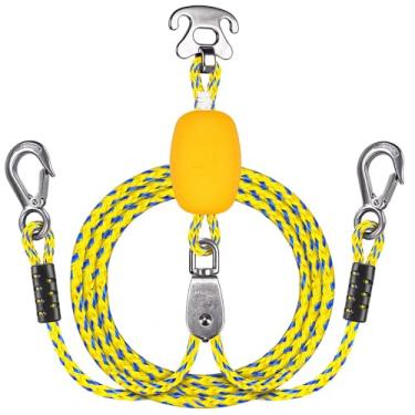 Imagem de SELEWARE Arnês de reboque de barco autocentrante para tubos, conector rápido de aço inoxidável, corda de reboque flutuante resistente para 1-4 ciclistas, wakeboard e jet ski