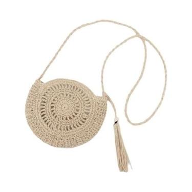 Imagem de Bolsa de Ombro Feminina Redonda de Palha Artesanal com Borla - Bolsa C