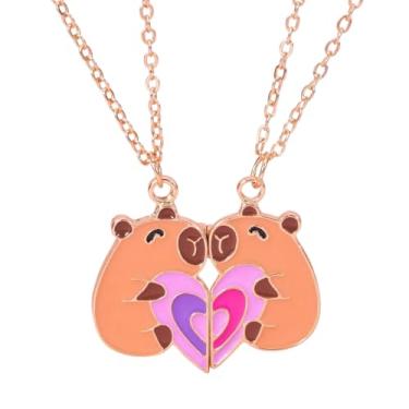 Imagem de Colar Best Friends para 2, capivara de desenho animado com coração, joias, presentes de amizade para mulheres, irmãs da alma, Medium, Zinco, Zircônia cúbica