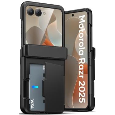 Imagem de ATATOO Capa carteira para Motorola Razr 2025, suporte de cartão integrado (3 cartões) e proteção de dobradiça e protetor de tela HD, proteção de nível militar, capa protetora robusta para celular para