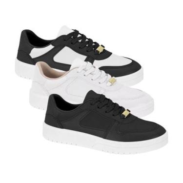 Imagem de Tênis Casual Moleca Feminino Couro Costura Conforto, 38, Branco