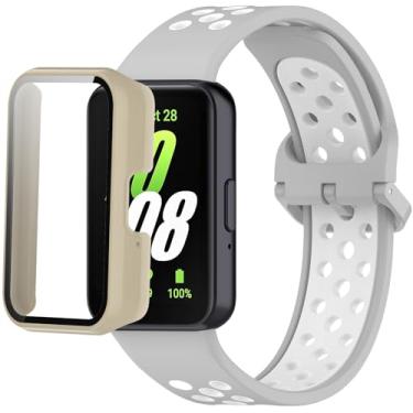 Imagem de Pulseiras de silicone compatíveis com Samsung Galaxy Fit 3 SM-R390, com capa de PC, impermeável, para relógio esportivo, tiras macias e respiráveis para homens e mulheres