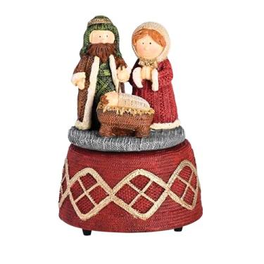 Imagem de Dicksons Estatueta de Natal de mesa musical para decoração de casa toca melodia noite silenciosa 9 x 14 cm resina sagrada família presépio tricotado vermelho simulado