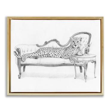 Imagem de Stupell Industries Arte de parede em tela flutuante dourada com moldura de chita da Besta Lounging por Victoria Barnes, 25 x 31