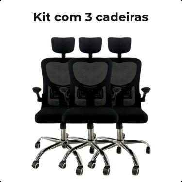 Imagem de Kit Com 3 Cadeiras De Escritório Presidente Mesh Elegance