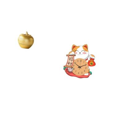 Imagem de Fenteer Relógio de Parede de Resina com Estatueta de Gato, Escultura de Arte Moderna, Silencioso, Sem -taque, Ornamento de Frutas para Mesa, Estante, Sal