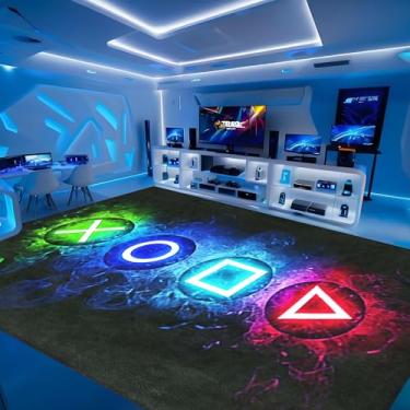 Imagem de Tapete de jogos, grande tapete de área de console de jogadores para quarto de meninos, decoração de sala de videogame, crianças, meninos, tapete para sala de estar, sala de jantar, sala de jogos, 1,8