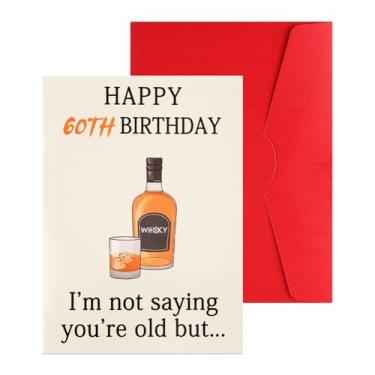 Imagem de Cartão de aniversário de 60 anos, uísque engraçado, cartão de feliz aniversário de 60 anos com papel envelope, cartão de presente de aniversário, celebrar decorações de 60 anos para homens e mulheres