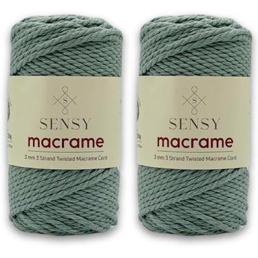 Imagem de Cordão de macramê Sensy Premium de 3 mm, 100% algodão, 245 pés, 3 fios torcidos, corda de macramê, fio de algodão para macramê, fio de macramê (Sálvia, 2 novelos (3 fios))