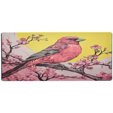 Imagem de Wassud Mouse pad de pássaro brilhantemente colorido para jogos com base de borracha antiderrapante, mouse pad longo para teclado de computador com borda costurada, almofada grande à prova d'água para