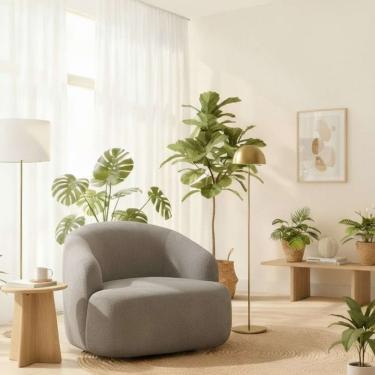 Imagem de Poltrona Orgânica Luxo Recepção Lótus Linho Cinza Claro