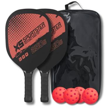 Imagem de Kit Pickleball 2 Raquetes Madeira Com 4 Bolas + Bolsa (Vermelho)