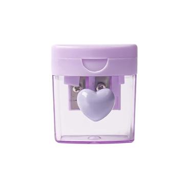 Imagem de Apontador de lápis, farpener portátil para crianças com tampa, mini apontador de lápis de cor compacto com 2 furos, manual para sala de aula, volta às aulas, casa e escritório