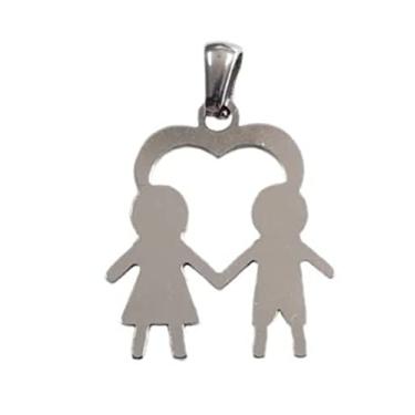 Imagem de Cordão com Pingente em Aço Inox Coração Casal Apaixonados
