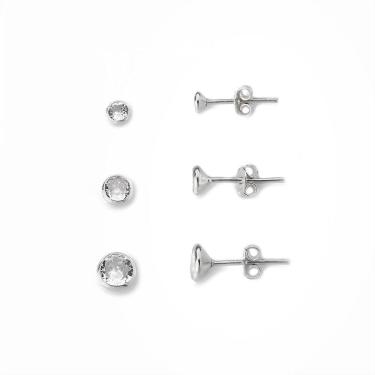 Imagem de Kit Trio De Brincos Ponto De Luz Prata 925 Cristal