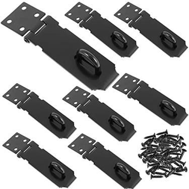 Imagem de SEUNMUK 8 peças de trava de porta preta de 10 cm, trava de cadeado de segurança de aço inoxidável, cadeado resistente grosso de 2 mm fecho trava de trava para porta, portão, gaveta, armários