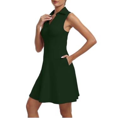 Imagem de FKEEP Vestido feminino de golfe com decote em V com shorts e bolso para treino atlético, 04 Verde floresta, XGG