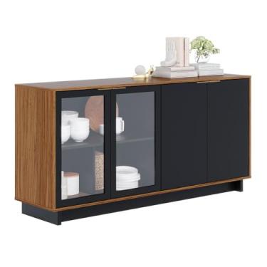 Imagem de Buffet Vitória Colibri Móveis com 4 Portas e 2 Prateleiras Noce Milano/Preto Fosco