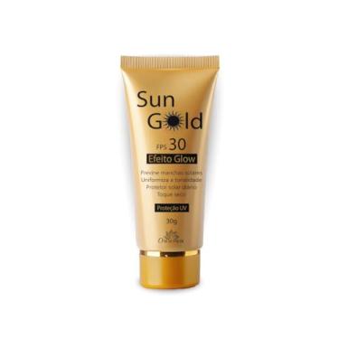 Imagem de Protetor Solar Facial Sun Gold FPS 30 com Efeito Glow – 30g | Toque Seco | Uniformiza a Tonalidade | O Benessere Nutrition