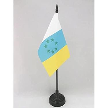 Imagem de Bandeira de mesa independentista das Ilhas Canárias 10 cm x 15 cm - Bandeira de mesa nacionalista das Canárias 15 x 10 cm - Bastão e base de plástico preto - AZ FLAG
