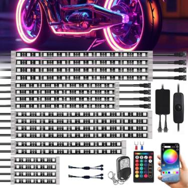 Imagem de SUNPIE Motocicletas Rgb Neon Luzes Led Strip Para Motocicletas Triciclos Carrinhos De Golfe 12V, Underglow Light Kit Com Freio & Sinal De Direção Bluetooth Connect Rf Control, Kit De 18Pcs