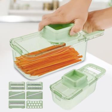 Imagem de DJAPWPX Ralador multifuncional com 6 ferramentas de corte, cortador eficiente com recipiente, cortador de alimentos útil, cortador de vegetais versátil para cozinha, preparação rápida e fácil de