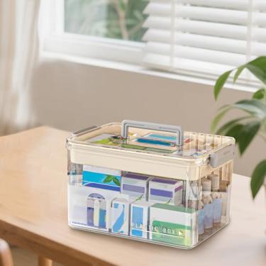 Imagem de Caixa de armazenamento de medicamentos com alça organizadora de primeiros socorros organizador de medicamentos portátil recipiente de suprimentos de emergência para casa (transparente)
