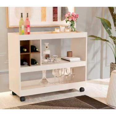 Imagem de Aparador Buffet Multiuso Armário Organizador Para Sala Adega (Pérola/Nature)