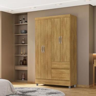 Imagem de Guarda Roupa Solteiro Abruzzo 4 Portas de Bater 2 Gavetas com Cabideiro Nature G98 - Gran Belo