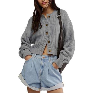 Imagem de Suéter feminino de grandes dimensões Agoeast, de malha cortada, cinza