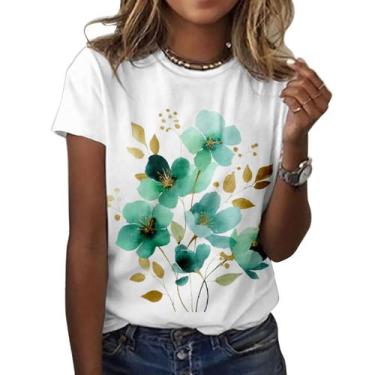 Imagem de Camiseta ZOCANIA com estampa floral feminina, mistura de algodão