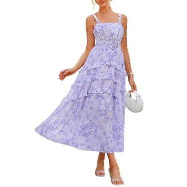 Imagem de Vestido longo GRACE KARIN Boho Floral em camadas, verão 2025, roxo