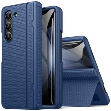 Imagem de BXYJY Capa para Samsung Galaxy Z Fold 5 com proteção de dobradiça e suporte, protetor de tela de vidro frontal, fina e resistente, capa completa rígida, capa protetora diária para Samsung Z Fold 5 5g