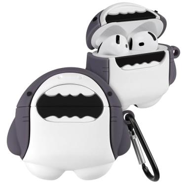 Imagem de Boaretiu Capa para Airpods 4th 2024 desenho fofo Kawaii - com chaveiro design engraçado capa para meninas adolescentes mulheres capas para Air Pods 4th, tubarão