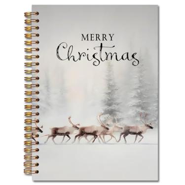 Imagem de Exqcom Caderno de presente espiral de rena de Natal, diário de inverno com floresta nebulosa e nebulosa para mulheres, caderno de capa dura de Feliz Natal, material escolar, 14 x 21 cm, presentes de