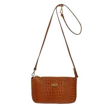 Imagem de Bolsa Feminina Transversal Tiracolo Marrom Claro em Couro Pequena Soci