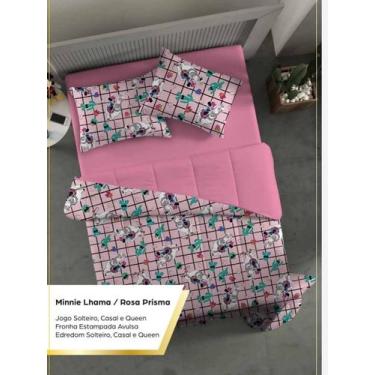 Imagem de Kit Edredom Solteiro + Jogo de Lençol malha Minnie Lhama - Portallar