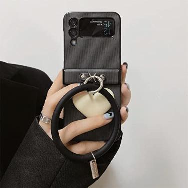 Imagem de Anel Pulseira Sólido Preto Branco 3D Love Heart Case para Samsung Galaxy Z flip4 Z Flip 3 4 5G Z Flip3 Zflip3 Cover,A,For Samsung Z Flip 3