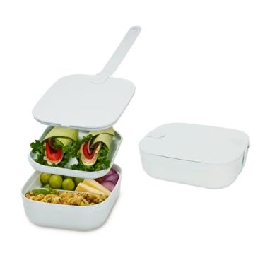 Imagem de W&P Lancheira Bento, 3 compartimentos, lancheira portátil para adultos com alça de pressão - recipiente para alimentos, livre de BPA, lava-louças e micro-ondas, menta, média